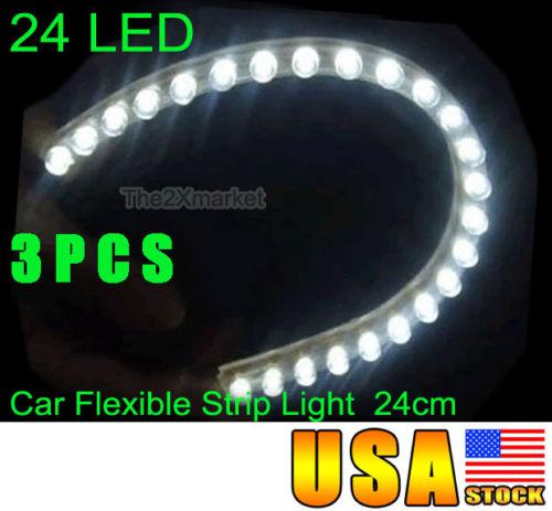 New 3pcs 24 led for car flexible strip light white bulbs lamps waterproof 24cm