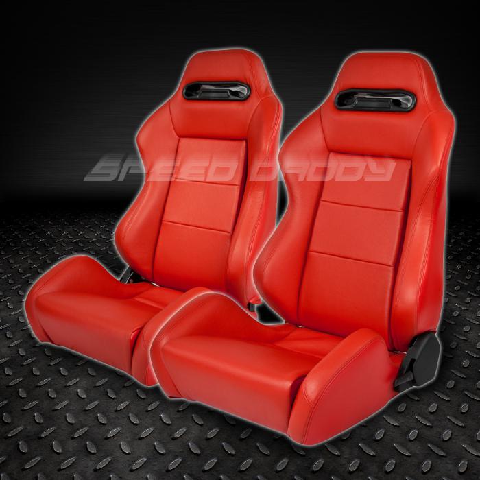 2 type-r 100% real leather lightweight fully reclinable racing seats+sliders red