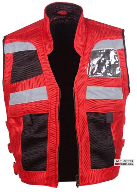 Vt motorcycle red reflective visibility base vest l