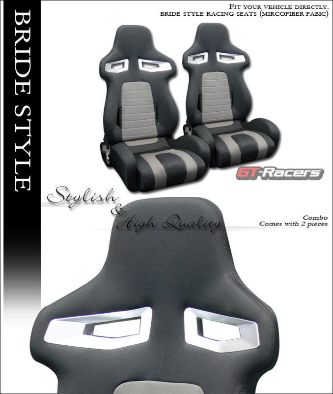 Br sport style blk/gray cloth car racing bucket seats+slider left+right vw volvo