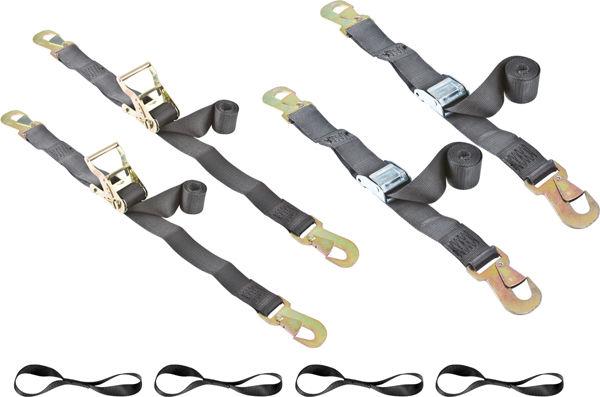 8 pack-2" tie down ratchet-cam snap hook strap kit+motorcycle soft loops mcsk-sh