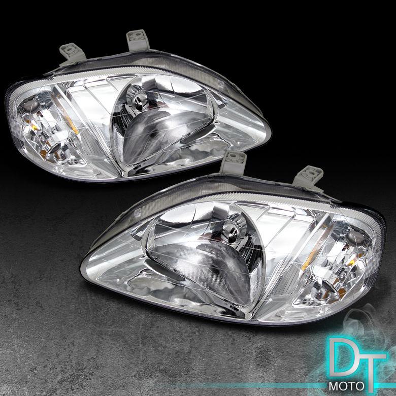 99-00 honda civic 2/3/4dr clear headlights lights lamps left + right replacement