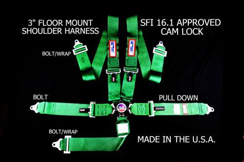 Rjs racing sfi 16.1 cam lock 5 point seat belt harness floor mount green 1034909
