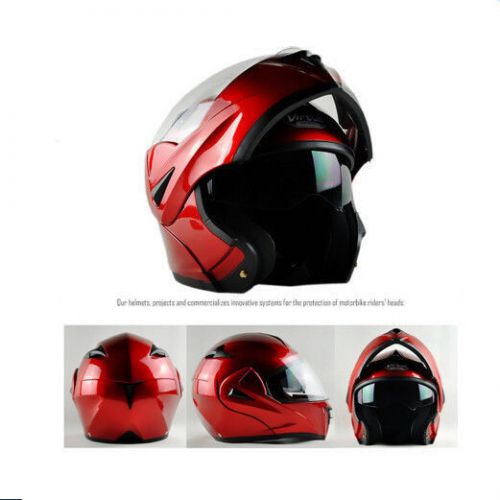 Gloss red dual visor flip up full face motorcycle motor cross helmet size xl