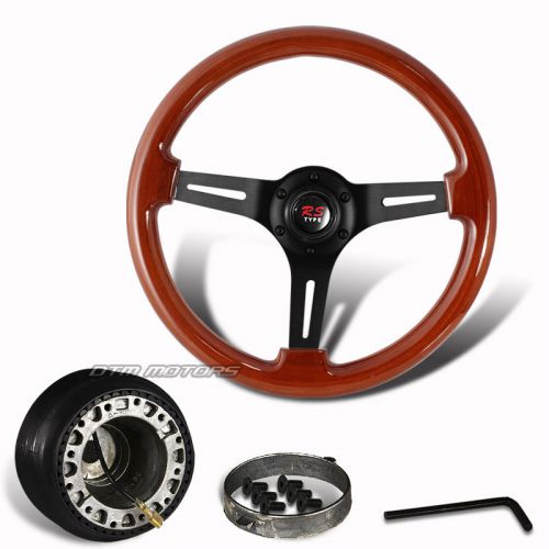 345mm 6-holed deep dish classic wood grain steering wheel +hub for crx integra