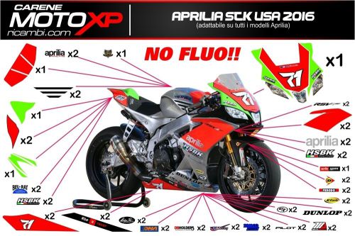Stickers decal moto aprilia rsv4  sbk 2015 racing  sbk 2016 u.s. no fluo