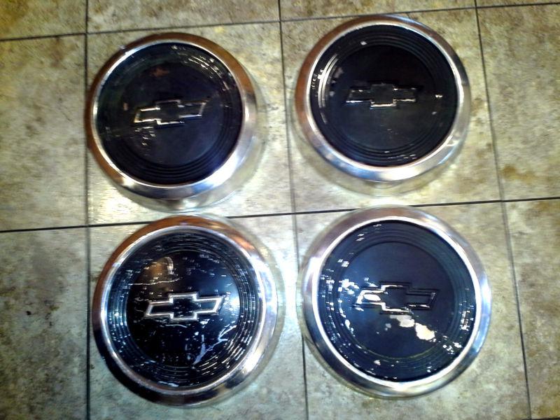 Set of 4 67-72 chevy pickup truck black bowtie dog dish hubcaps wheel covers 