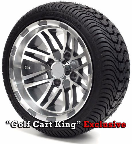 Golf cart 12&#034; gun metal/mach &#034;talon&#034; wheels and 215/35-12 dot low profile tires