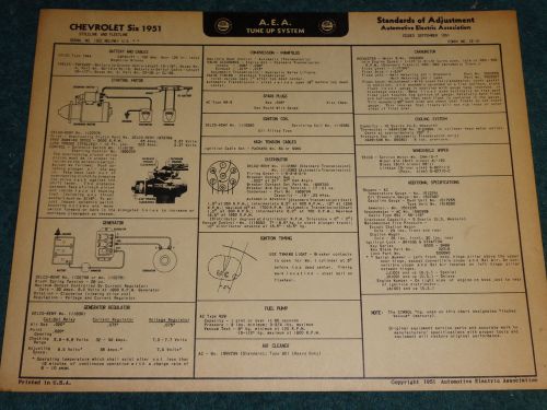1951 chevrolet car wiring diagram &amp; tune-up chart / free shipping!!