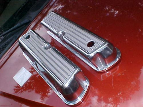 Tall finned polished aluminum valve covers,with holes,ford sb,302-351-w,rat rod