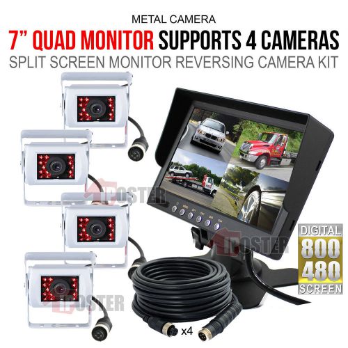 7&#034; quad screen monitor 4x white color 4pin ir reversing ccd camera for truck bus