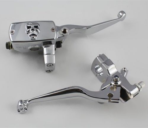 7/8&#034; chrome 22mm skull motorcycle handlebar brake clutch master cylinder levers