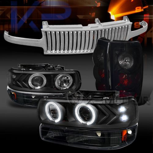 99-02 silverado projector headlights+dark smoke tail+bumper lights+chrome grille