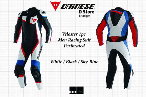 Dainese veloster perforated 1-pc men suit white black sky blue eu 48 uk 38