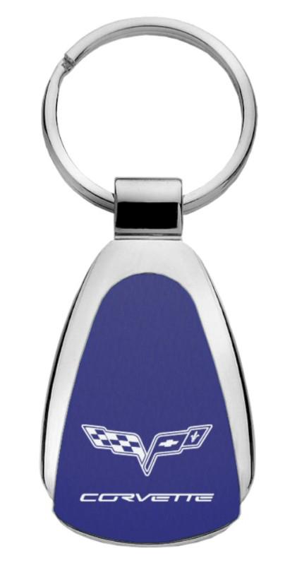 Gm corvette c6 blue teardrop keychain / key fob engraved in usa genuine