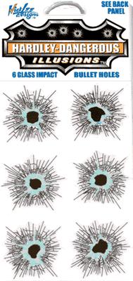 Hardley dangerous illusions glass impact  sheet of 6 bullet hole gag decals