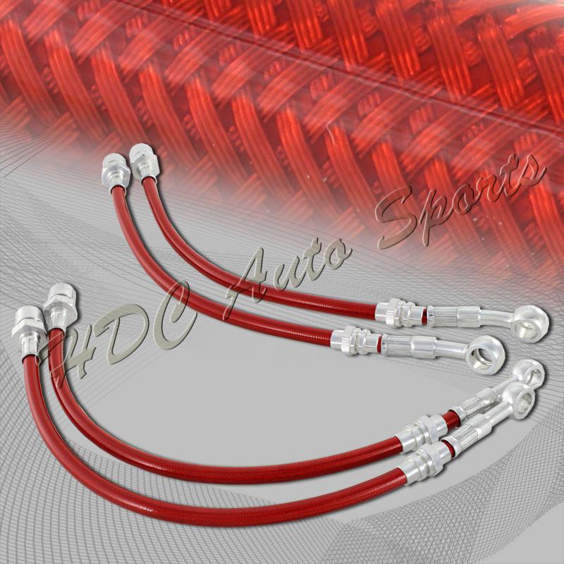 85-89 toyota mr2 w10 aw11 front+rear stainless steel brake line hose kit - red