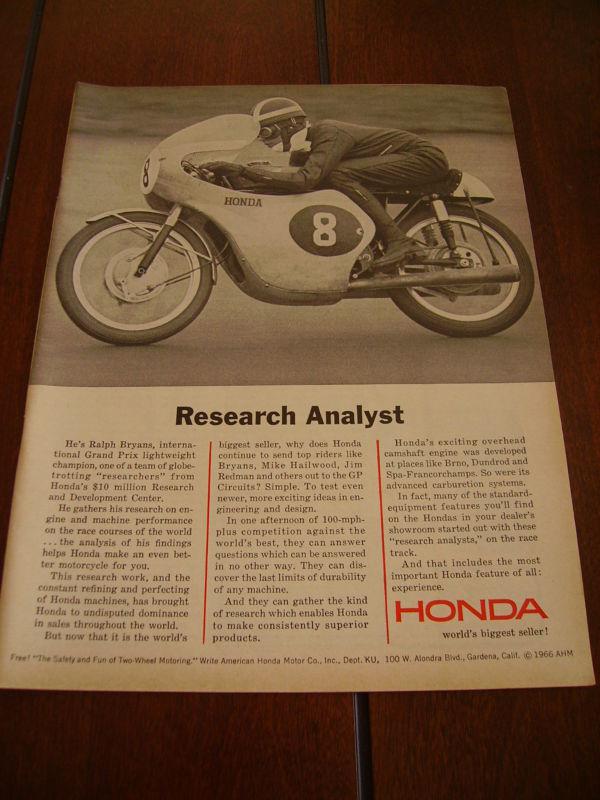 1966 honda cafe racer road race grand prix  ***original vintage ad***