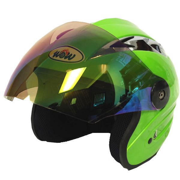 New motorcycle open face helmet green with tinted lens / shield racing style