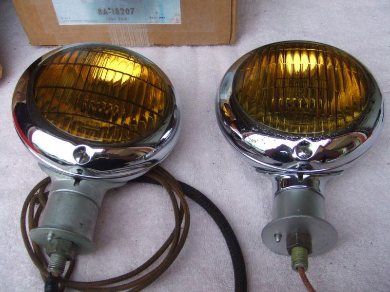 1949  nos  ford fog light kit w/ splash pan mounting brackets #8a-18207 5" 6volt