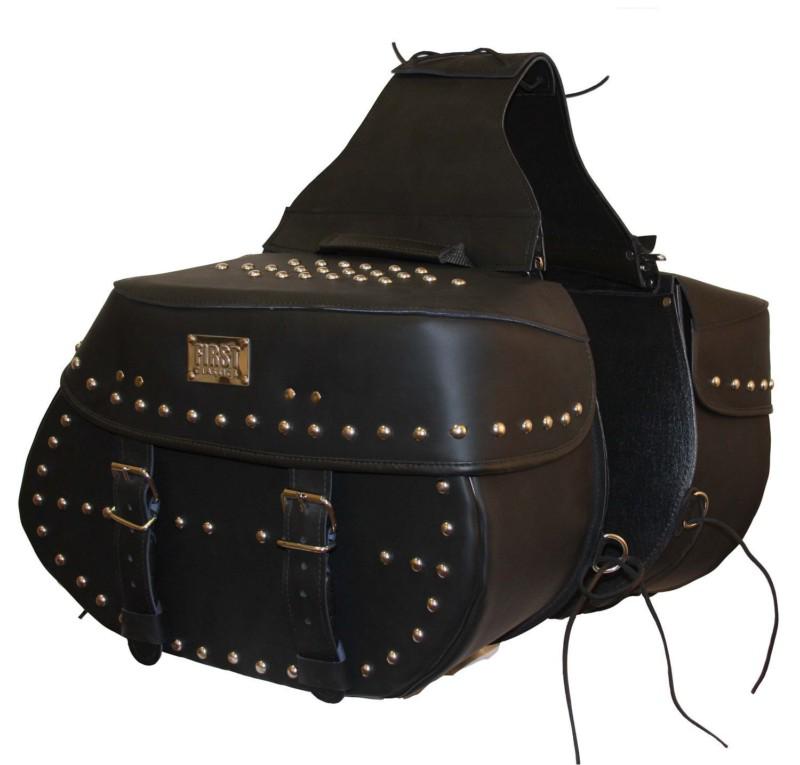 First mfg leather motorcycle saddlebag with studs