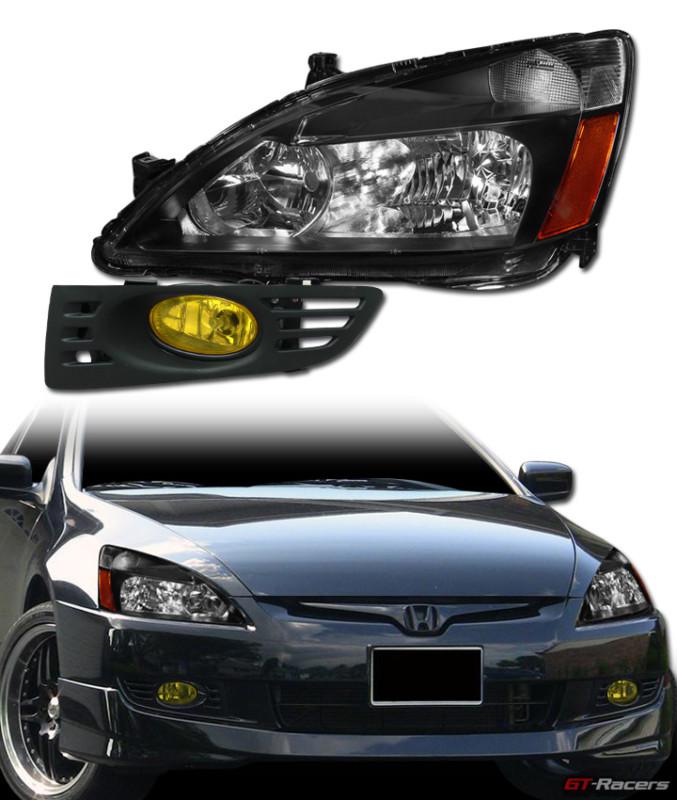Black headlights signal am+front bumper fog lamp yl 2003-2005 honda accord coupe