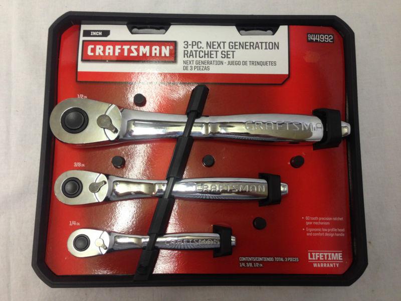 New craftsman 1/2" 3/8" 1/4" drive thin profile ratchet set 44992 60 tooth