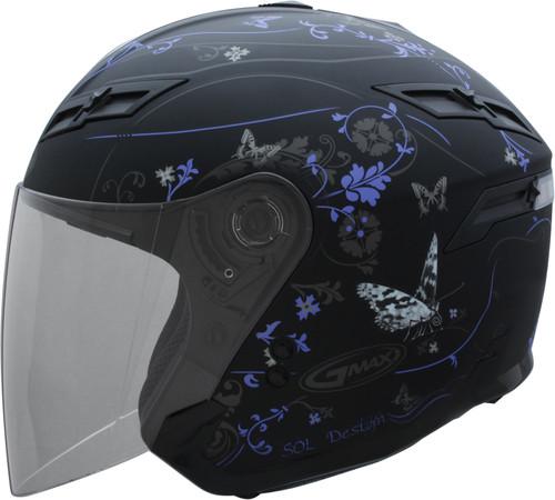 G-max gm67s butterfly ii graphic motorcycle helmet flat black/purple medium