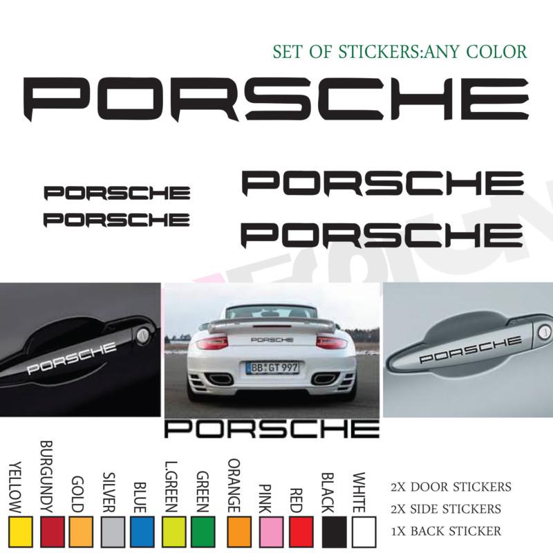 Set of decal vinyl stickers porsche any color 5 stickers window side car bumper