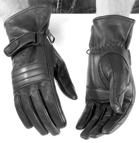 New river road mens monterrey leather motorcycle gloves, black, xl