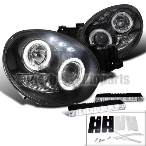 2002-2003 subaru impreza wrx halo projector headlight black+smd led fog drl lamp