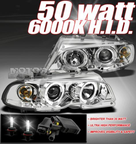 2000-2003 bmw e46 3 series 2dr/m3 halo drl led projector headlight w/50w hid kit