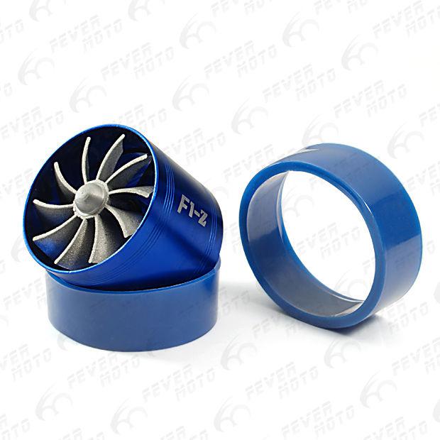 Fm universal single turbine charger cool air intake fuel gas saver fan blue new 