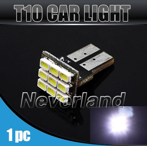 1pcs t10 1206 168 501 194 w5w 9 smd white led car wedge lights lamp bulb dc 12v