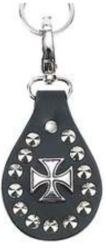 Studded leather key chain maltese chopper cross swivel clip