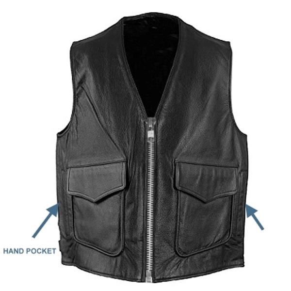 Size 48 mens leather motorcycle biker riding hidden snaps piping pockets vest