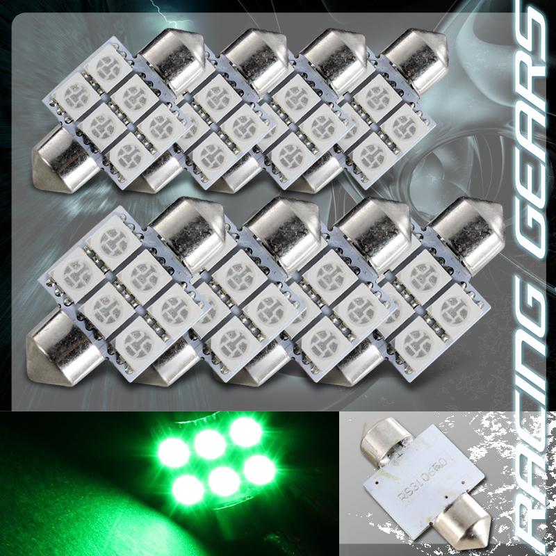 8x 31mm 1.25" green 6 smd led festoon replacement dome interior light lamp bulb