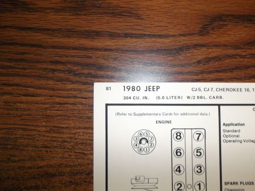 1980 jeep eight series models 5.0 liter 304 ci v8 2bbl tune up chart