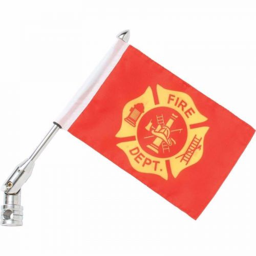 3pc motorcycle flagpole mount with fire department and usa flag banner display