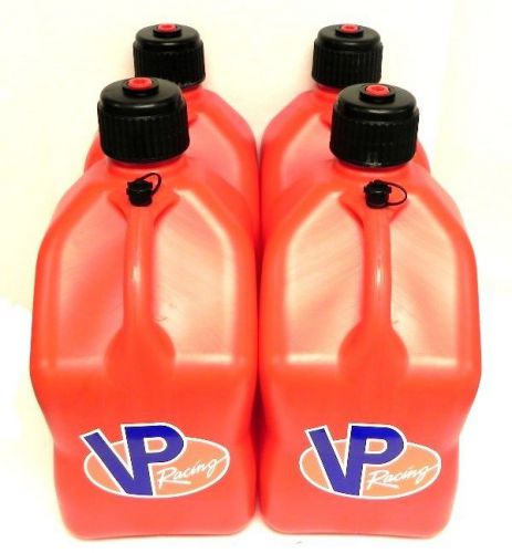 4 pk white vp 5 gallon racing fuel jug/gas can containers &amp; 4 deluxe hoses