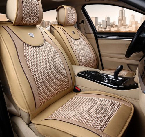Universal ice silk car seat cushion covers for 5 seat car beige
