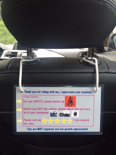 (1) uber lyft sidecar rideshare headrest appreciation sign thank you card