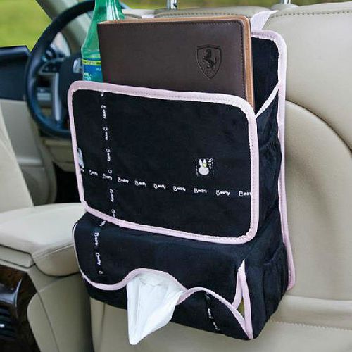 Car back seat headrest organizer multi-pocket storage bag bunny black