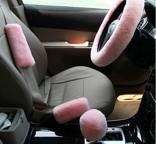 4pcs universal auto car woollen car accessories pink