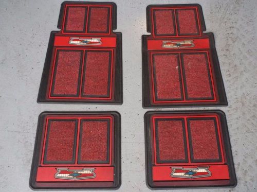 50&#039;s chevrolet bowtie floor mats red, black, rubber, and carpet chevy