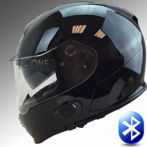 T14b bluetooth motorcycle helmet full face dual visor gloss solid black large