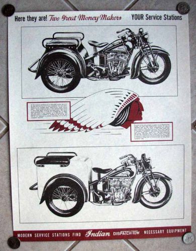 Rare early nos indian motorcycle dealer advertising poster l@@k #2