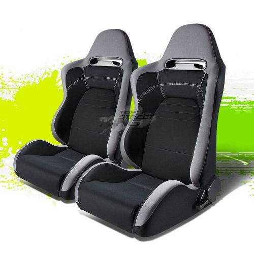 2x full reclinable black/gray cloth jdm type-r bucket racing seats+silders pair
