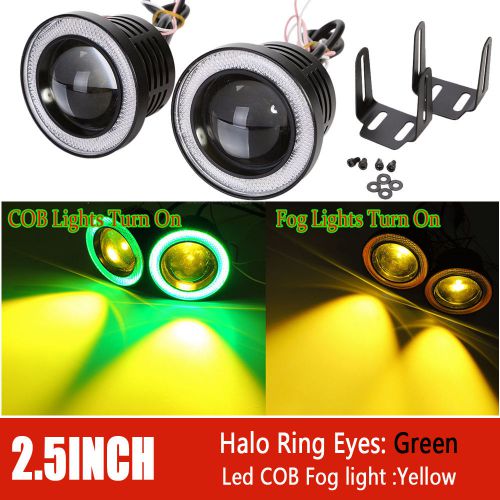 2x 2.5&#034; yellow led fog light projector green halo angel eye ring driving bulbs