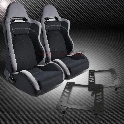 For 63-72 chevelle/malibu bracket+t-r gray black cloth sport racing seat x2
